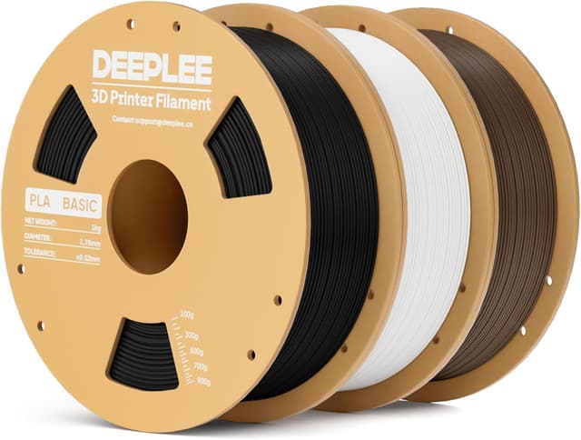 Detalle de DEEPLEE PLA Basic 1.75mm 3D Printer Filament Bundle (Black/White/Brown) – 3kg, vacuum-packed