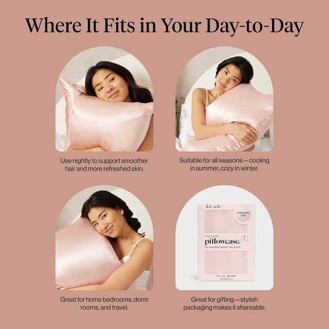 Thumbnail 6 de Kitsch satin pillowcase with zipper for hair & skin (queen) – Blush