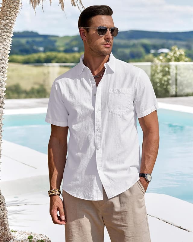 Detalle 2 de J.VER Leinenhemd Herren Kurzarm – Leinenshirt im Regular Fit für Sommer & Business-Casual