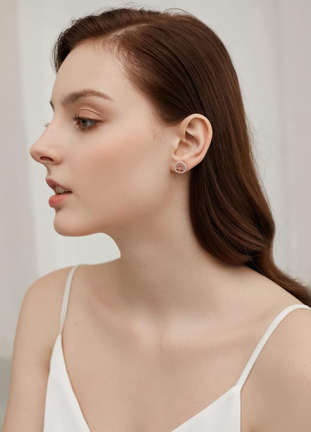 Detalle de Boucles d’oreilles Arbre de Vie en argent sterling 925 Jrêveinfini, zircons, diamètre 12 mm