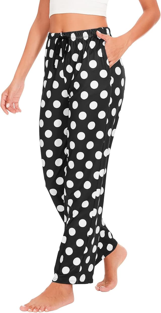 Detalle 2 de Ymmchy Damen Pyjamahose lang im 2er-Pack – weich, weich fallend und mit Taschen