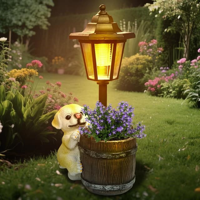 Imagen de Garden Dog Statue Solar Planter 13.4in en OfertitasTOP