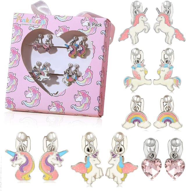 Detalle de Pinkgarden Clip On Earrings for Girls set of unicorn designs (pretend play & dress-up)