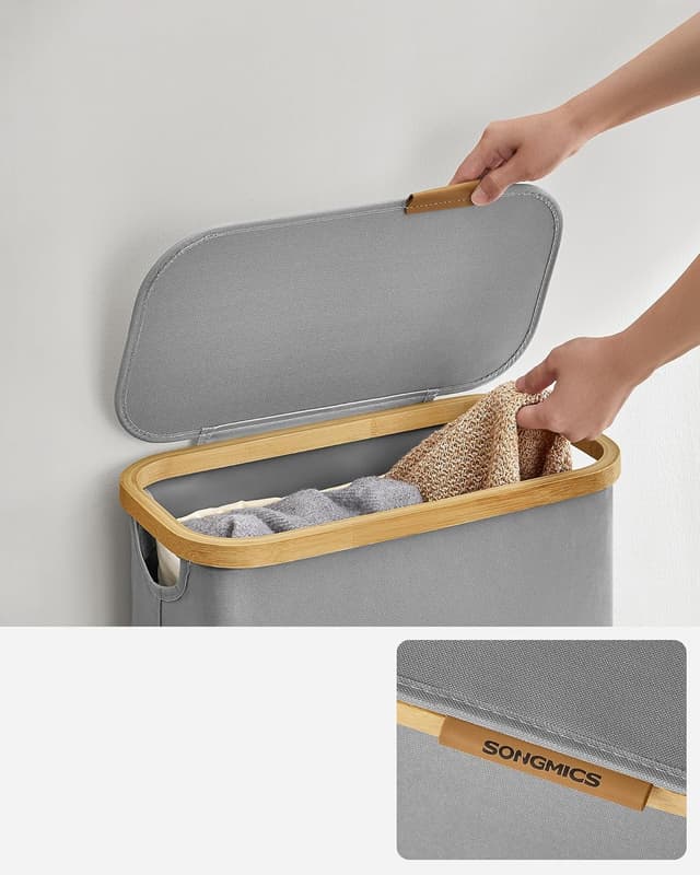 Detalle 2 de SONGMICS Cesto de Ropa 65 L estrecho