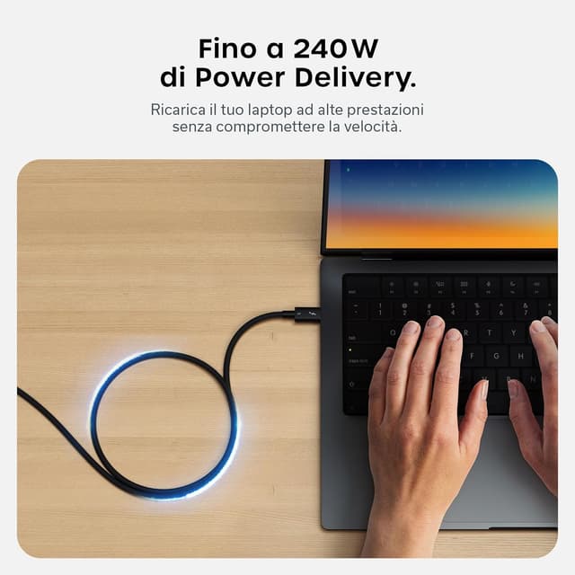 Detalle 2 de Satechi Cavo Thunderbolt 5 Certificato 240W: 120Gbps, doppio 8K@60Hz e triplo 4K@144Hz