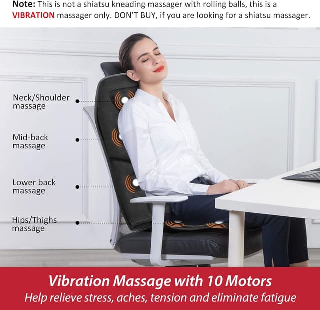 Detalle 2 de Comfier Back Massager with Heat Chair Pad – 10 vibration motors with warming function