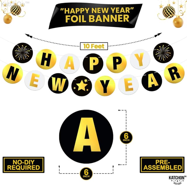 Thumbnail 1 de KatchOn Shiny Happy New Year Banner 10 ft 🎉