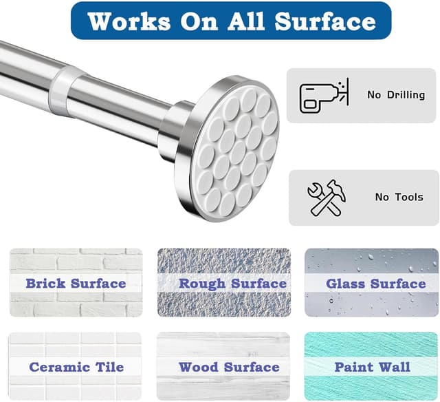 Detalle 2 de Tringle à rideau de douche extensible sans perçage Aiitomg – extra épaisse, 85 à 220 cm