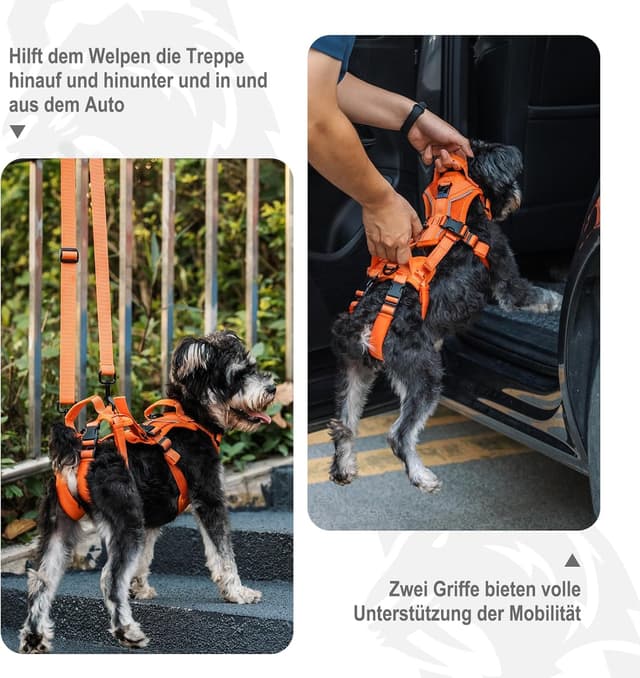 Detalle de OneTigris Hopper harnais pour chien avec 2 poignées de soutien réglables, orange, taille XS