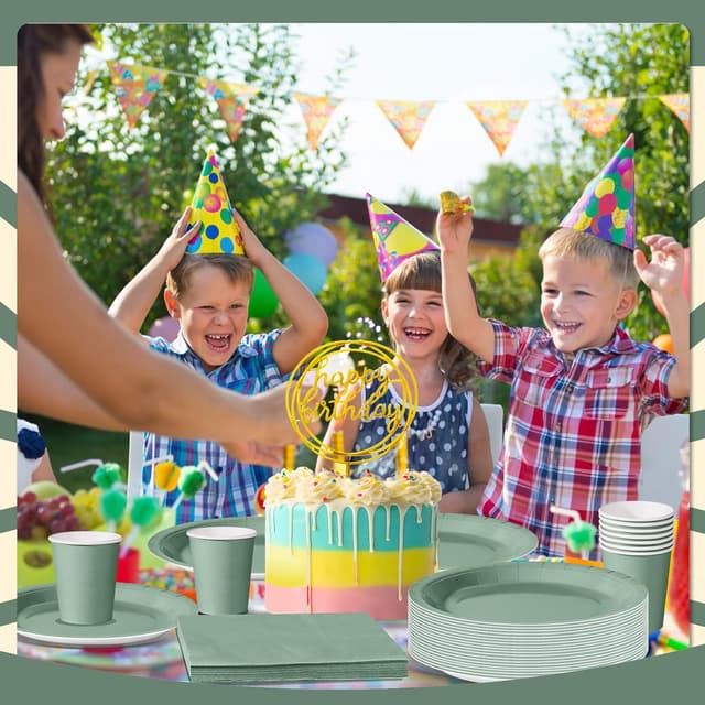 Thumbnail 6 de Nkaiso Grasgrün Partygeschirr 96-teilig