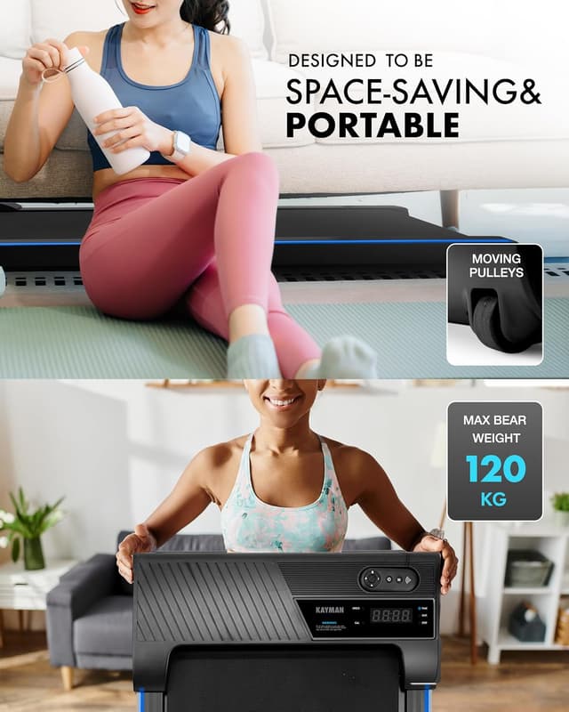 Detalle 2 de Kayman 3-in-1 Walking Pad Treadmill (Under Desk) with Remote, 10% Incline, 1–6km/h and LED Display