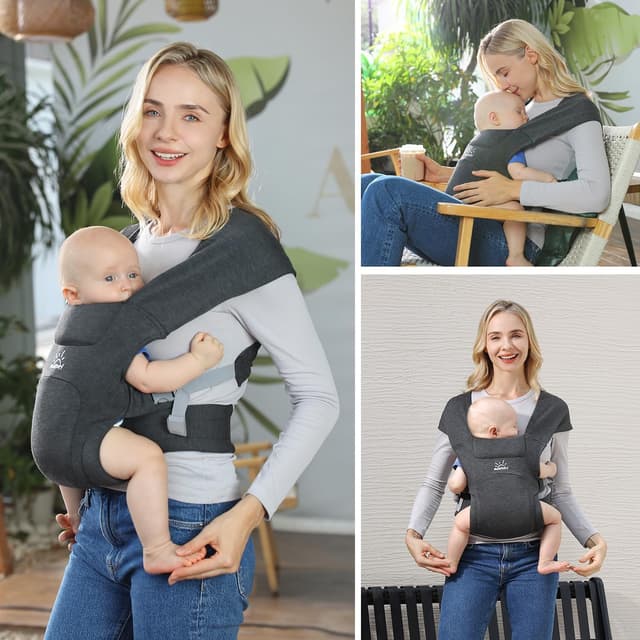 Thumbnail 6 de MOMTORY Porte-bébé naissance enveloppant ergonomique 3-12 kg gris