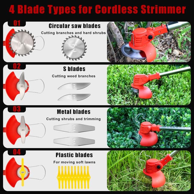 Detalle 2 de Xbzzgmg Cordless Strimmer: adjustable telescopic grass trimmer with 2 batteries and 4 blade types
