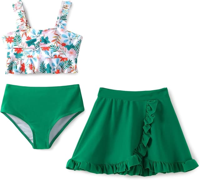 Detalle de PATPAT Costume Bambina 3 Pezzi Bikini (Top + Slip + Gonna) per mare e piscina 5-12 anni