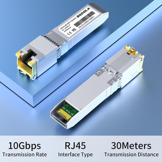 Detalle de Sodola 10GBase-T SFP+ to RJ45 copper transceiver (up to 30m), hot-pluggable