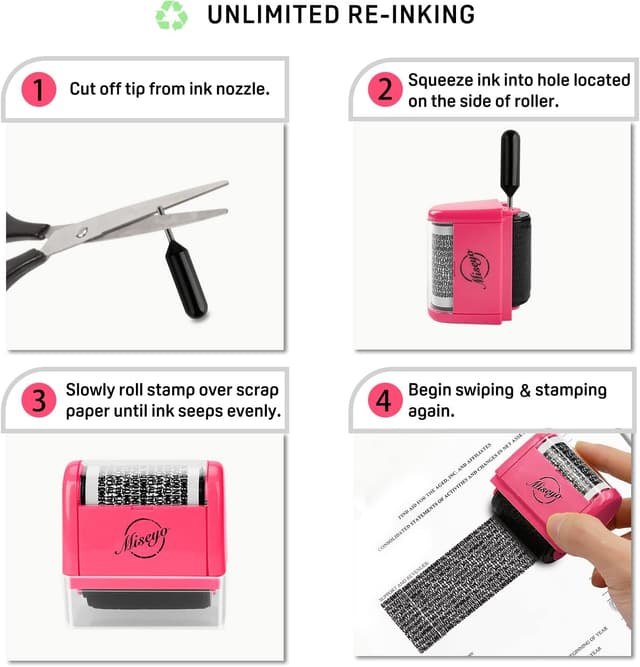 Detalle de Miseyo Wide Identity Theft Protection Roller Stamp Set (Peach) with 3 Refill Inks