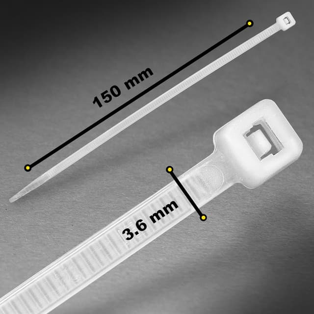 Detalle de Nylon-Kabelbinder 3,6×150 mm (100 Stück) – weiß, selbstverriegelnd, bis 18 kg Zugfestigkeit