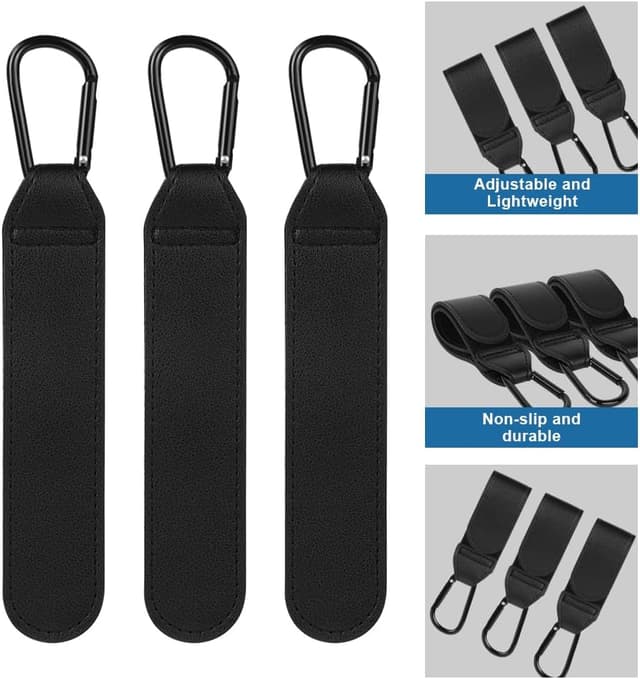 Detalle 2 de URAQT Crochet de poussette – lot de 3 ganchos universels avec mousqueton et attache pour sacs