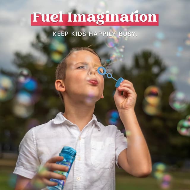 Detalle de JOYIN 12 Pack Bubble Bottles (2oz/60ml) with Puzzle Caps and Bubble Wands for Kids