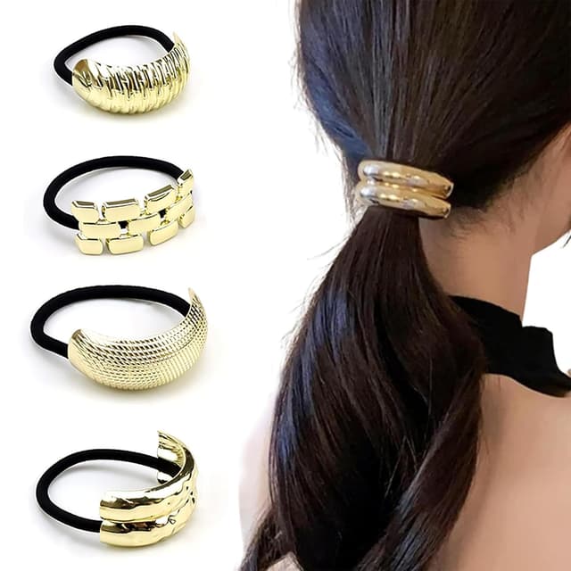 Detalle de LWLWA Haargummi Scrunchie 4er Set im Goldlook