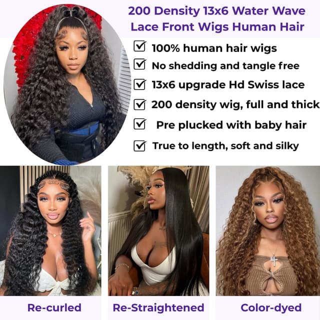 Thumbnail 6 de ADORHTUE 32 Inch Water Wave 13x6 HD Lace Front Wig (Human Hair, Pre-Plucked, 200 Density)