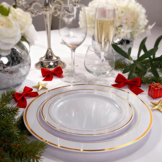 Thumbnail 1 de I00000 Gold Plastic Plates 102 pcs 🍽