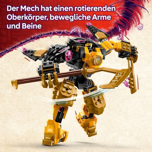 Detalle de LEGO NINJAGO 71839 Arins Spinjitzumech – bewegliche Mech-Figur mit 2 Minifiguren und Baby Ryu