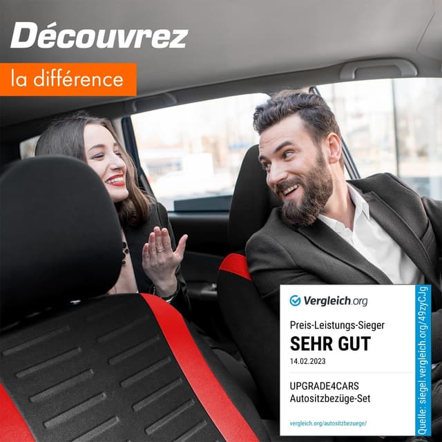 Thumbnail 6 de upgrade4cars Housses de sièges auto avant universelles noir et rouge (lot de 4)