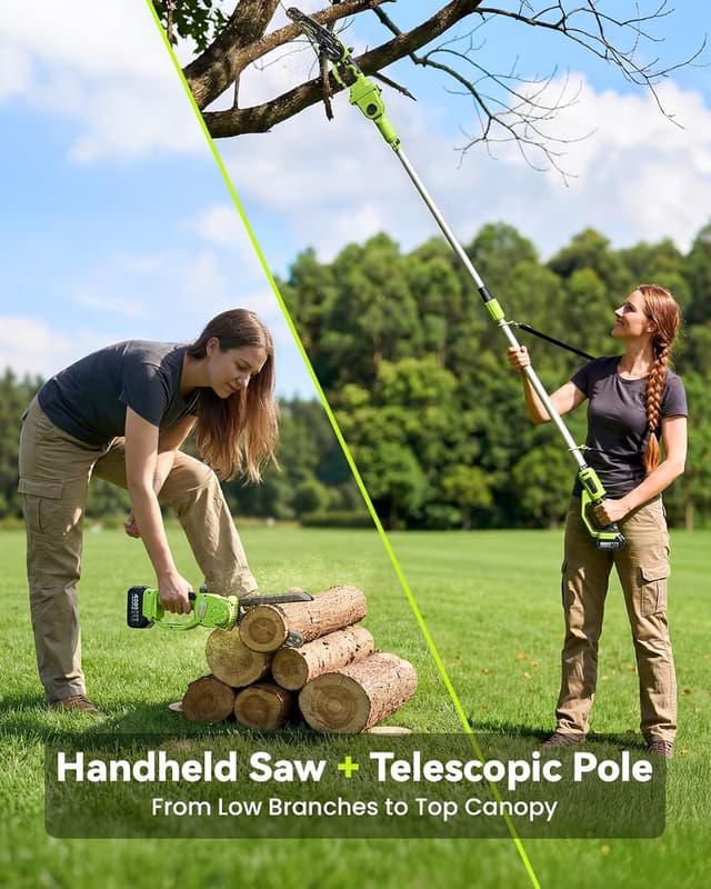 Detalle de Supstable Élagueuse sur perche 2-en-1 8 pouces (mini tronçonneuse sans fil) 800 W, sans fil avec 2×4000 mAh