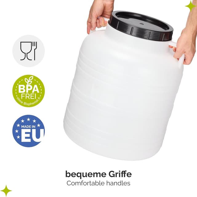Detalle 2 de Garronda 60-Liter BPA-freies Weithalsfass (HDPE) mit Deckel – Surfass Pökelfass & Regenwassertank
