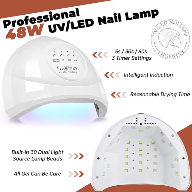 Detalle de Kit vernis semi-permanent Phoenixy 36 couleurs + lampe LED UV 48 W