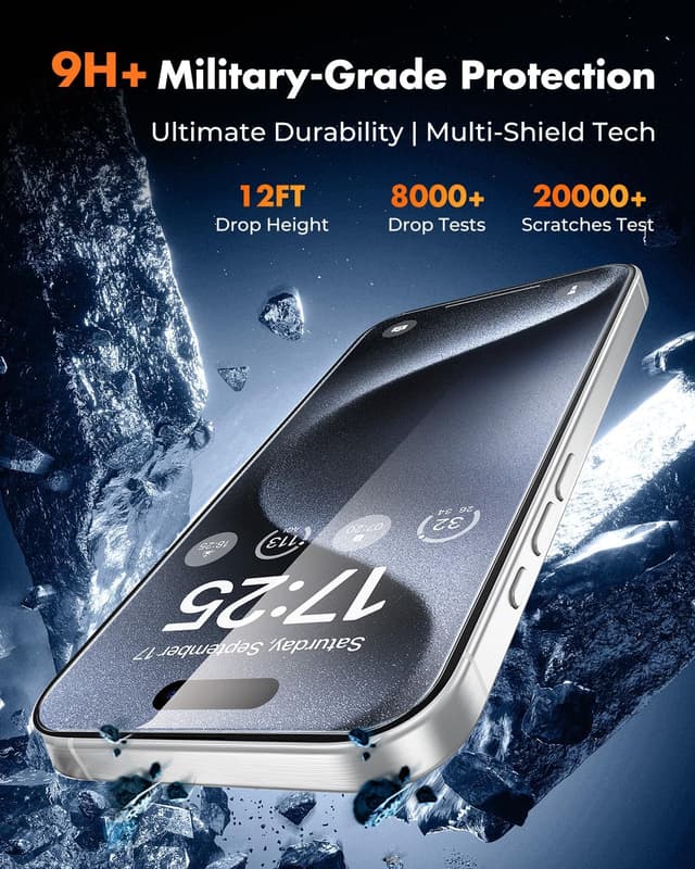 Detalle 2 de UNBREAKcable Top 9H+ Screen Protector for iPhone 15 Pro (2+2 Pack) with Lens Protectors