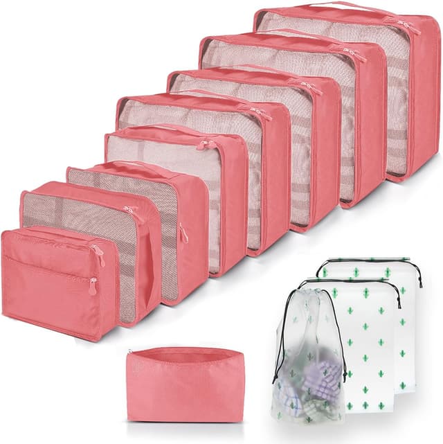 Detalle de QiYiCAT Packing Cubes 12-teilig – Large Suitcase Organizer (Koffer Organizer & Packtaschen) in Knalliges Pink