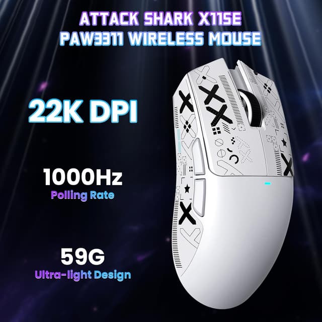 Detalle de ATTACK SHARK X11 SE wireless gaming mouse (BT/2.4G/USB-C) with PAW3311 sensor and 65 hours battery