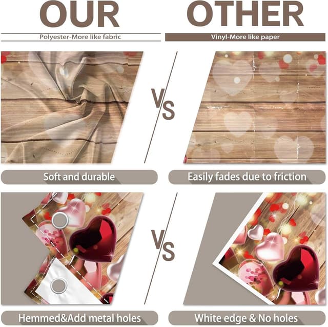 Detalle de Luminora 7x5ft Rustic Wooden Valentine’s Day Fabric Photography Backdrop with Love Heart Balloons & Glitter