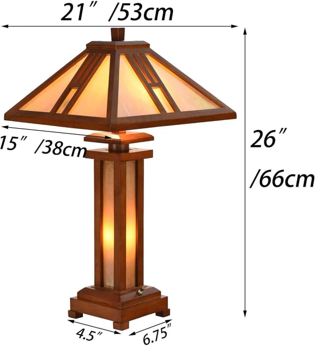 Detalle de Bieye L50796 Mission Tiffany-style stained glass table lamp with wooden base, 26 inches tall
