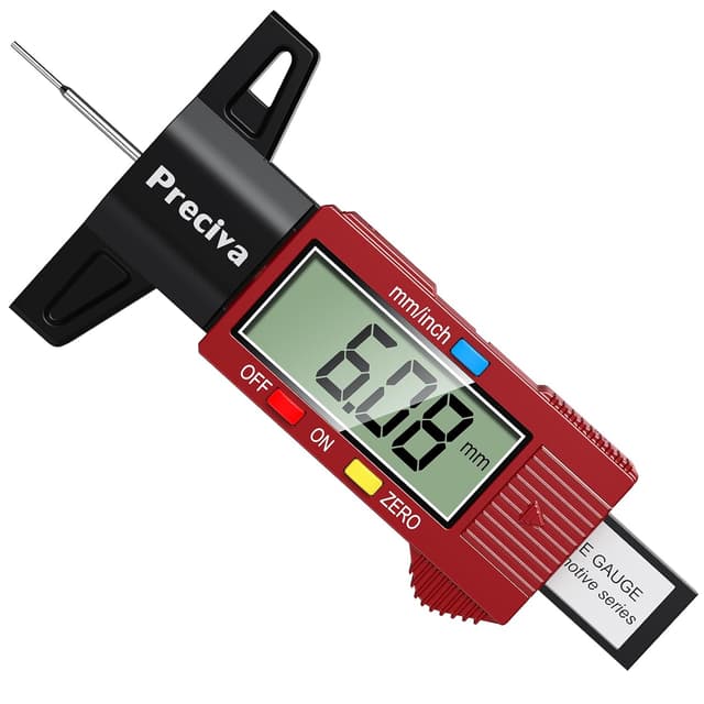 Detalle de Preciva Burgundy Digital Tyre Tread Depth Gauge (0–25.4mm / 1 inch) with Large LCD