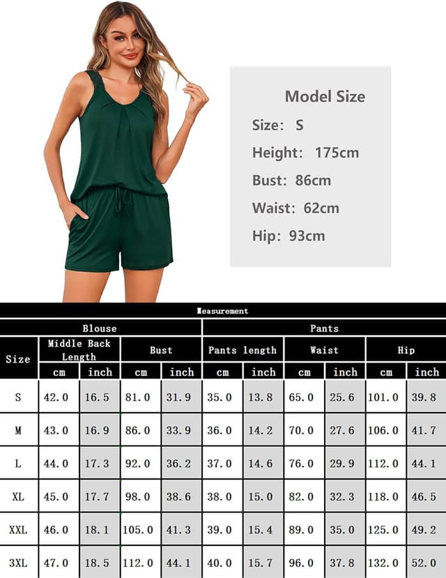 Detalle de Uniexcosm ensemble de nuit femme deux pièces en coton avec dentelle et col en V