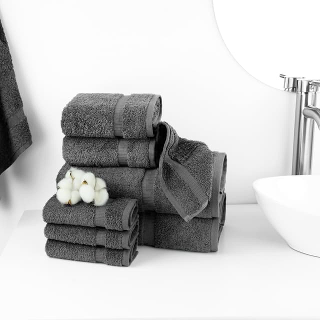 Detalle 2 de Chakir Turkish Linens Hotel & Spa Quality 100% Cotton Premium Turkish Towels, Dark Gray (8-Piece Set)