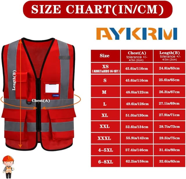 Detalle de AYKRM Sicherheitsweste mit 360° Reflektorstreifen, Reflektierender Warnschutz (21 Farben) – Warnweste mit Reißverschluss & Taschen