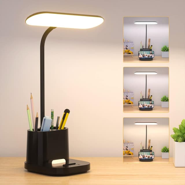 Detalle de Schreibtischlampe Kinder mit 60 dimmbaren LEDs, Touch, USB-Anschluss & 360° Schwanenhals