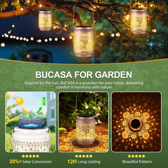 Detalle de BUCASA 2-Pack outdoor sunflower solar lantern garden ornaments (waterproof hanging lights)