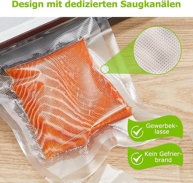 Detalle de Bonsenkitchen Profi Vakuumbeutel VB32 – 40 Vakuumierbeutel 20×30 cm, BPA-frei, zum Kochen & Sous-Vide
