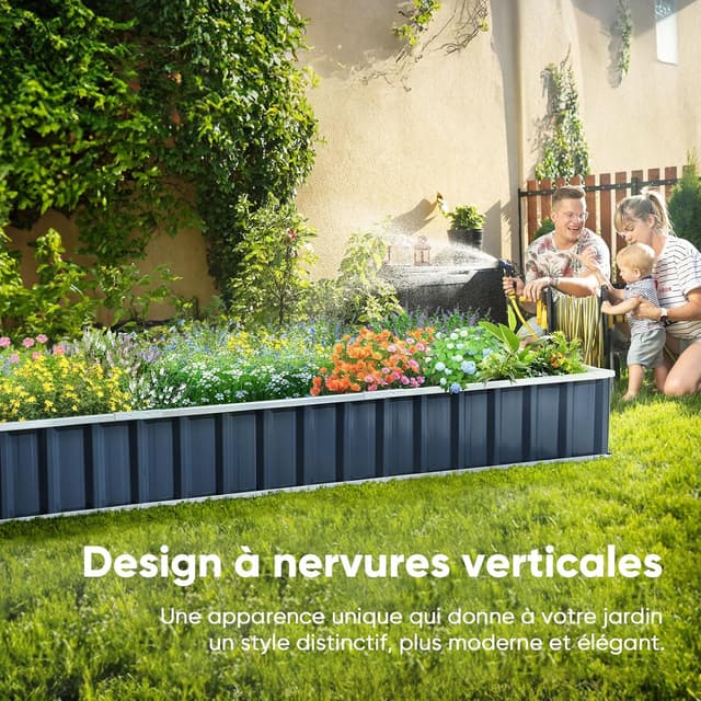 Detalle 2 de KING BIRD Bac de jardin surélevé 170 x 170 x 30 cm en acier galvanisé anthracite, 4 méthodes d’installation, 8 étiquettes T et gants