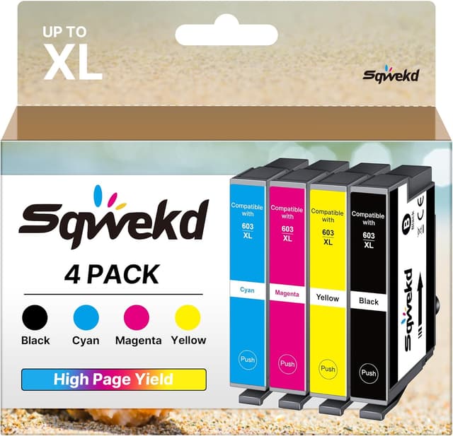 Detalle de Sqwekd 4 pack compatibile Epson 603XL per Expression Home & WorkForce (Nero/Ciano/Magenta/Giallo)