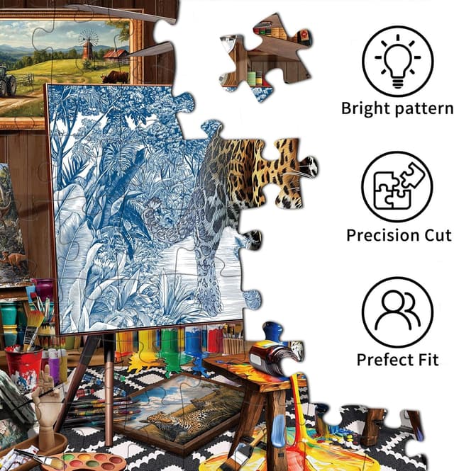 Detalle 2 de Puzzle mit 1000 Teilen „Mighty Leopard“ (Studio-Szene) – Erwachsene & Familien