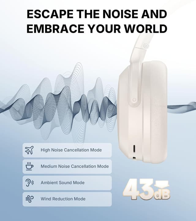 Detalle de Edifier WH700NB Pro kabellose Over-Ear Kopfhörer mit ANC bis -43 dB, Hi-Res Audio, Bluetooth V5.4 und KI-Anrufen (Elfenbein)