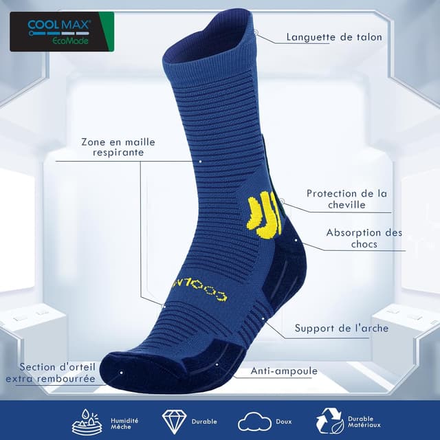 Detalle de BRISIRA Coolmax Bambou — chaussettes de running/ randonnée avec compression (lot de 3)