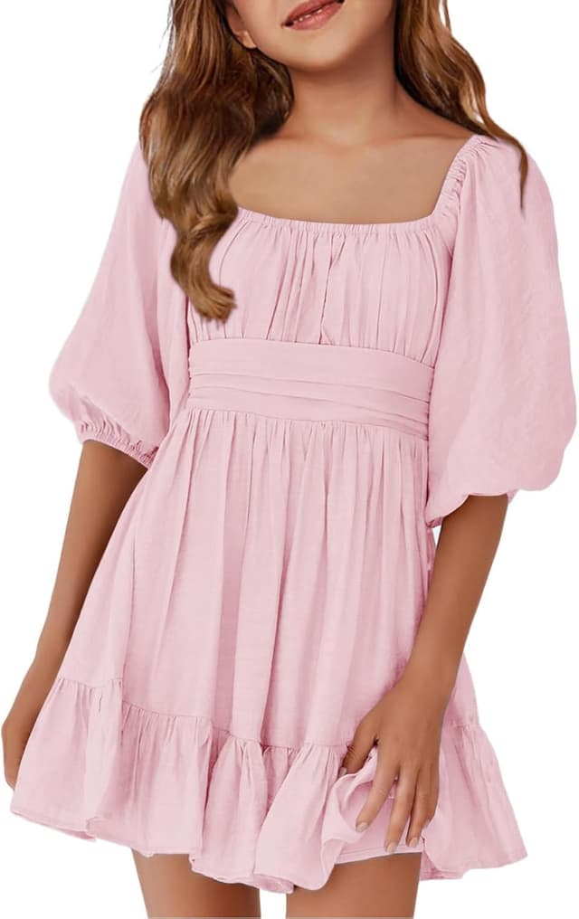 Detalle de Girls Square Neck A-Line Dress for Summer