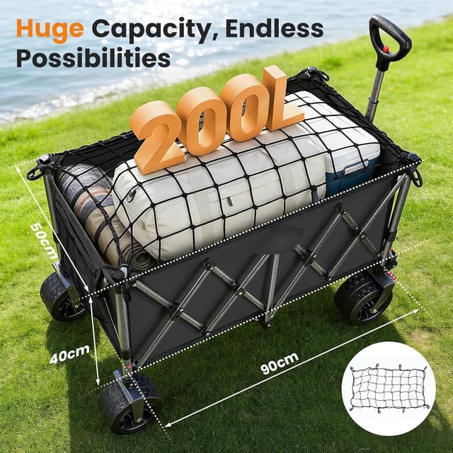 Detalle 2 de YEAUPE PRO 200L Festival Trolley on Wheels (Large Folding Wagon) in black